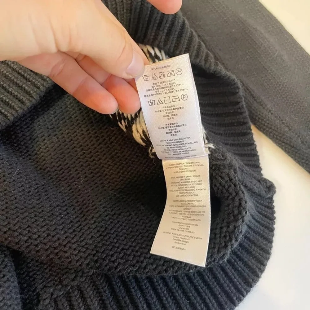Michael Kors Cable Knit Pullover Sweater Black S Long‎ Sleeve Chevron Designer